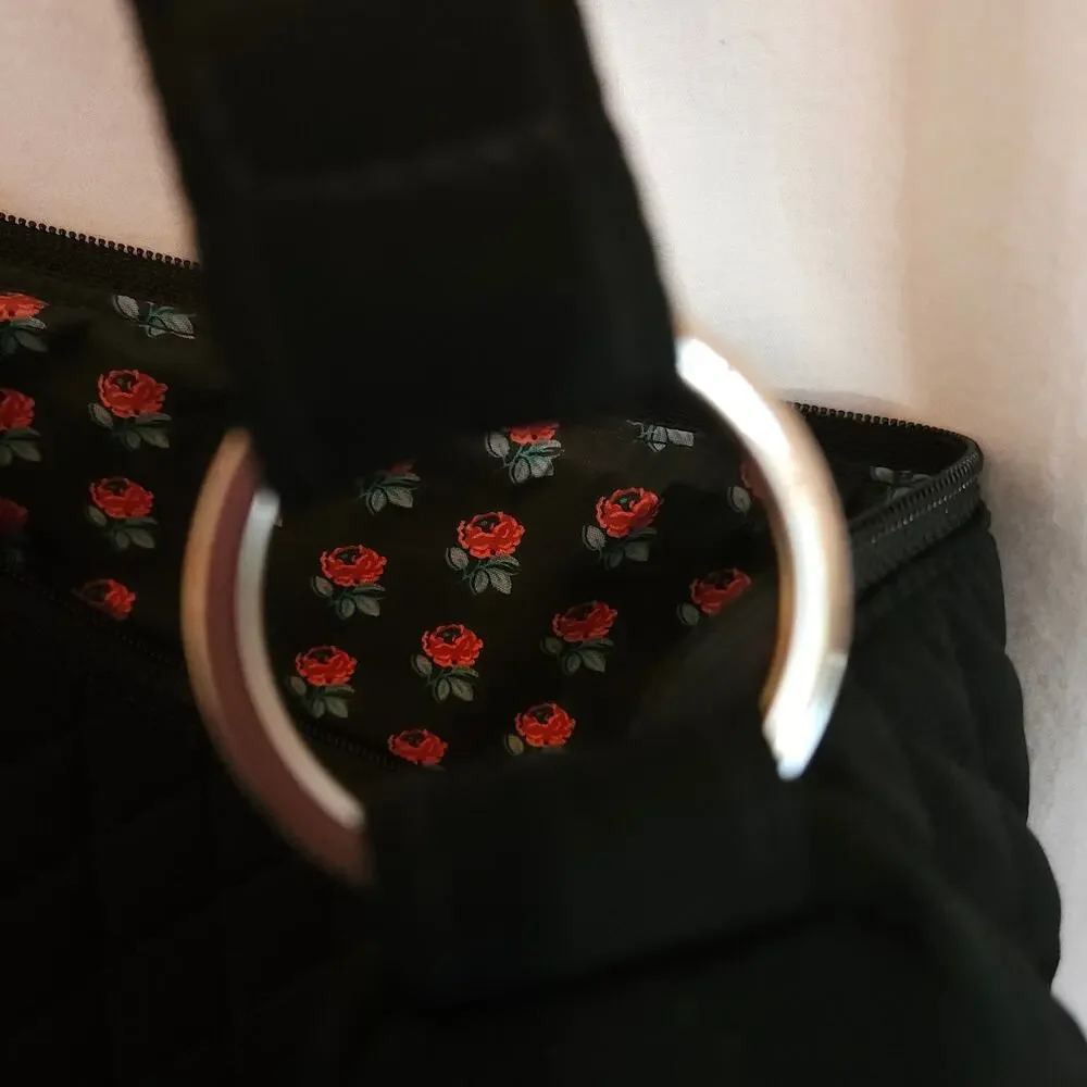 Vera Bradley Black Quilted Hobo Shoulder Bag Rose Floral Lining